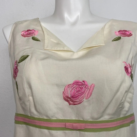Joy & Peace Cream Pink Embroidered Floral Linen Blend Sleeveless Blouse Size 20W - Picture 2 of 7
